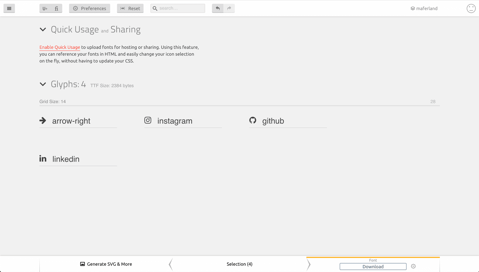 Icomoon dashboard