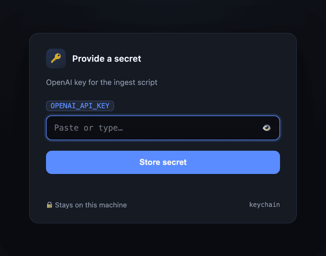 Keyhole localhost form for securely providing a secret without exposing its value to an agent